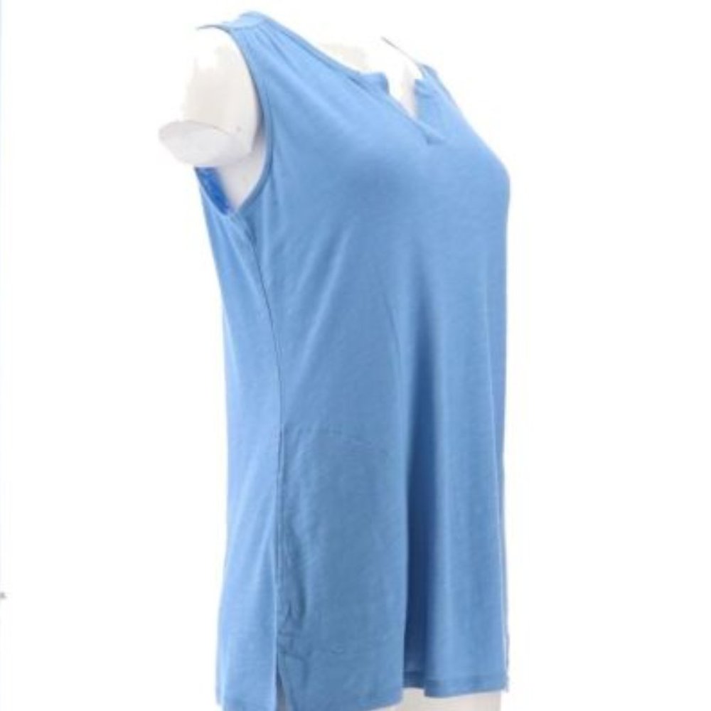 DENIM & CO - TUNIC TOP - Sleeveless Dress Blouse Shirt - NWT - Petite - Lt Blue
